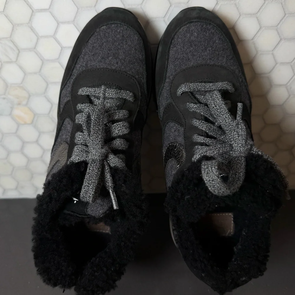 Voile Blanche Maran Fur Leather Shearling Platform Sneakers Black & Grey Sz 39